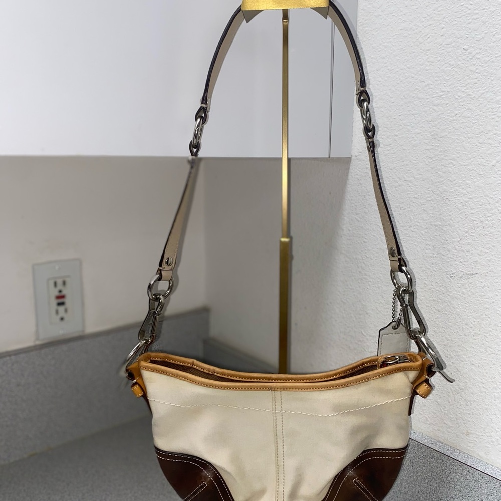 Coach Vintage Cream/Khaki Multi Small Shoulder Bag GUC - Picture 2 of 15